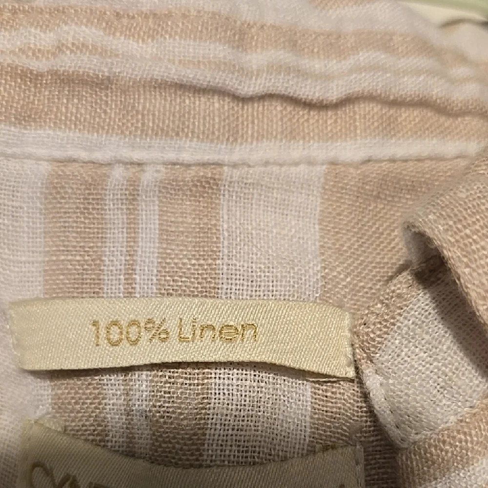 Cynthia Rowley 100% Linen White Tan Casual Long Sleeve Tunic L - Picture 3 of 4